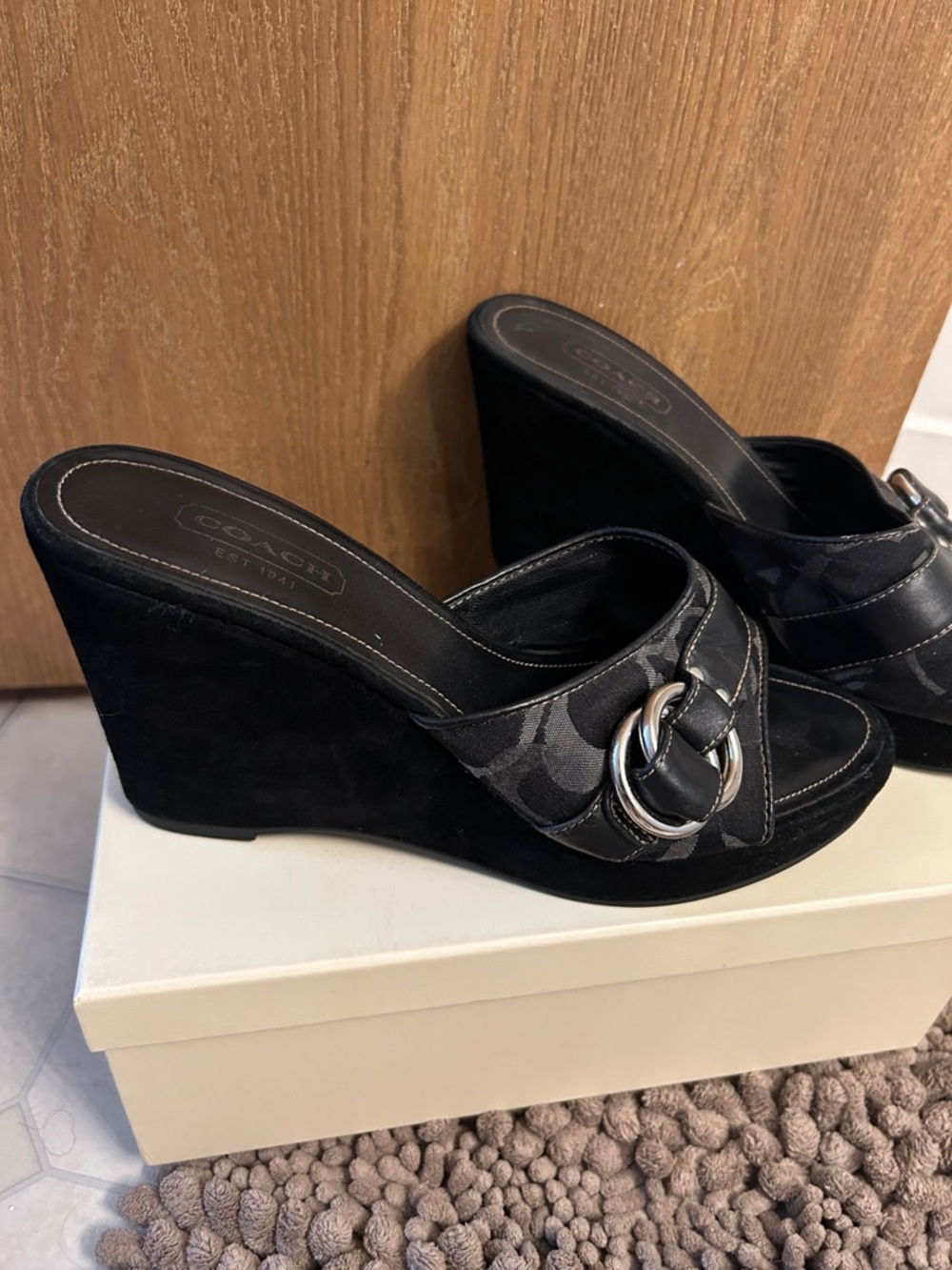 COACH Black Signature Slide Wedge Mules - Picture 2 of 4